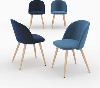 Rendez-Vous D&eacute;co Pack De 4 Sillas De Terciopelo Azul Oscuro Y Azul - Cozy