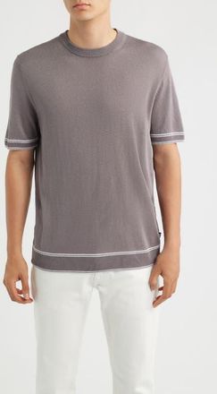 BOSS Norberto Linen Blend Short Sleeve Sweater in Medium Purple at Nordstrom, Size Xx-Large