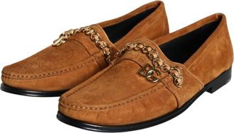 Dolce & Gabbana Mens Brown Velvet Leather Logo Mocassin Slip On Shoes
