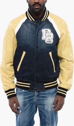 Dsquared2 Denim Bomber Jacket with Faux-Leather Sleeves Dsquared2
