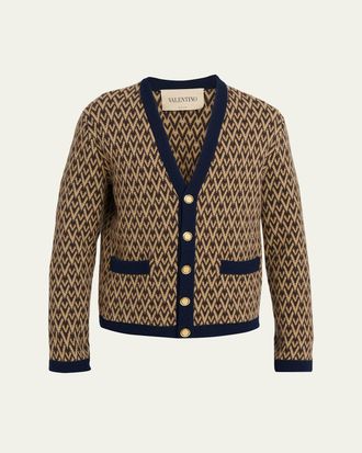 Valentino Garavani Mens Jacquard-Knit Wool Cardigan