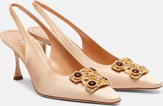Manolo Blahnik Cupida 70 embellished satin slingback pumps
