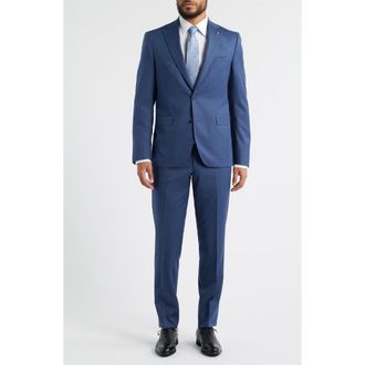 Jack Victor Medium Blue Wool Herringbone Suit in Mid Blue at Nordstrom, Size 36 Regular