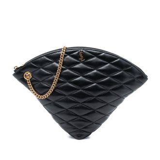 Saint Laurent Pre-owned Womens Large Quilted Lambskin Sade Triangle Pouch - Black Leather - One Size