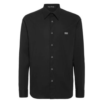 Philipp Plein Overhemden, Heren, Zwart, L, Katoen, Sugar Daddy Cut Cotton Shirt Skull