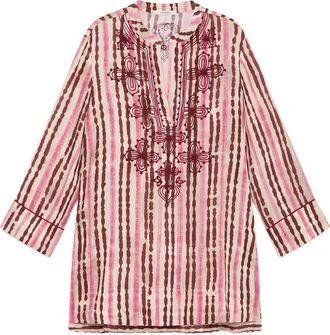 Tagliatore Gestreept linnen jack met borduurwerk - Roze