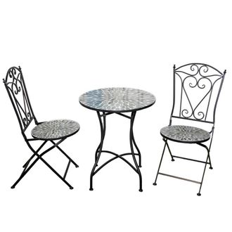 Shatchi Mosaic Bistro Set with Folding Chairs & Ceramic Top Table