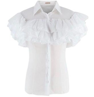 Alaia White Fine Cotton Frilly Blouse Size XS