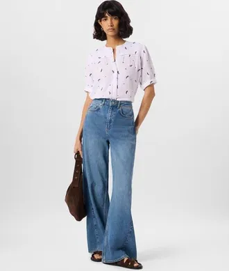 Whistles Embroidered Cotton Frill Top in Ivory/multi at Nordstrom, Size 12