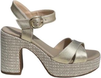 Nero Giardini Metallic Leren Sandalen met Blokhak - Dames - Sandalen met hakken - Grijs - 36 EU - Leer - Schoenen