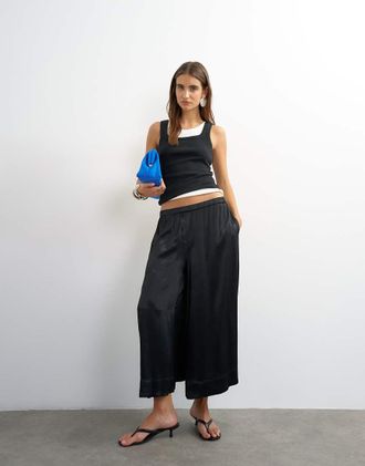 Topshop culotte in raso nera-Nero