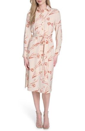 Calvin Klein Long Sleeve Shirtdress in Antique White Multi at Nordstrom Rack, Size 8