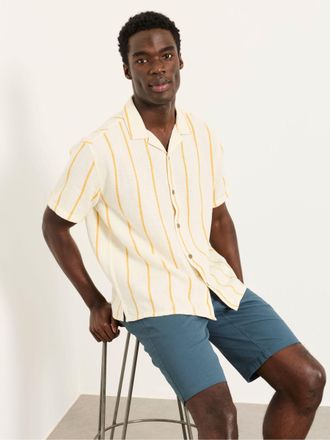 Fat Face FatFace Dark Yellow Short Sleeve Relaxed Fit Brue Wide Stripe Shirt