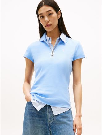 Tommy Hilfiger Womens Slim Fit Zip Polo - Vessel Blue - XXL