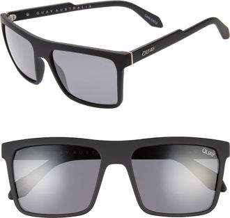Quay Australia Let It Run 57mm Polarized Sunglasses in Matte Black/Smoke at Nordstrom Rack