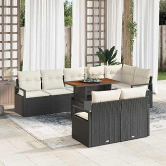 vidaXL Vidaxl - Conjunto De Sof&aacute; De Jard&iacute;n 9 Pcs Negro, Crema 100 X 55 X 73 Cm