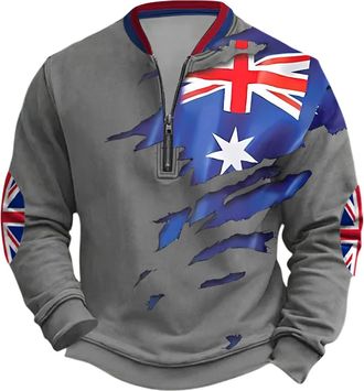 Generic Mens Sweatshirts Quarter Zip Collar Casual Pullover Jumper For Men Uk British Flag Printed Fleece Sweatshirts Autumn Winter Thermal Tracksuit Tops Bus