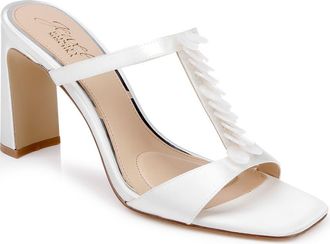 Badgley Mischka Pacifica Block Heel Sandal in Ivory Satin at Nordstrom, Size 6.5