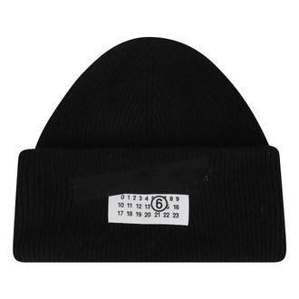 Maison Margiela Accessoires, Dames, Zwart, S, Wol, Zwarte Logo Beanie Muts