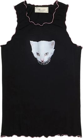 Blumarine Top smanicato con bordo a smerlo - Nero