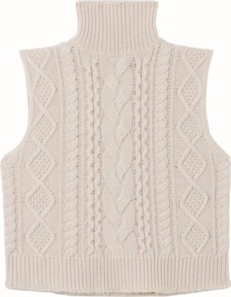 Re/Done Womens Cable Turtleneck Sweater Vest In Linen