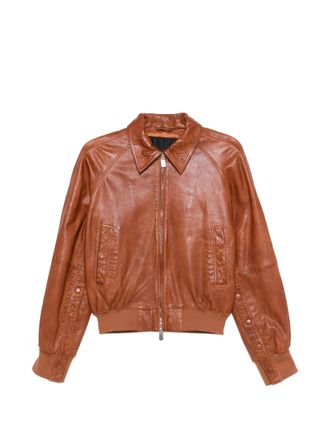 Pinko Brown Barbra Bomber Leather Jacket