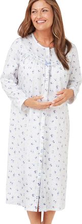 Marlon Womens Ellie Classic Button Through Nightgown - Soft & Comfy Jersey Front Opening Nightdress With Long Sleeves - Cosy & Breathable Sleepwear, Penny Bl