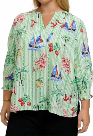 Foxcroft Alica 3/4 Recess Shirt - Plus In Resort Stripe