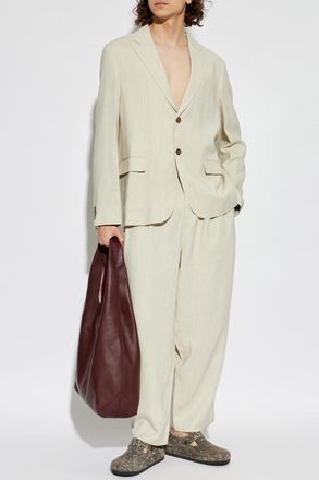 Maison Kitsun&eacute; Pleated Trousers, Mens, Cream