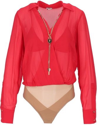 Elisabetta Franchi Sheer Long-Sleeved Gold Chain Bodysuit