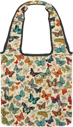 Generic Hand Drawn Colorful Butterflies Reversible Canvas Shoulder Tote - Double-Sided Print, 12oz Cotton, 27cm Drop, Fold-Flat Bag for Travel, Shopping, Stre