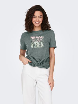 Only Kurzarmshirt ONLY ONLCARRIE REG TWIST S/S TOP BOX CS JRS, Damen, Gr. S (36), gr&uuml;n (balsam gr&uuml;n print:beach vibes), Jersey, Obermaterial: 75% Polyester