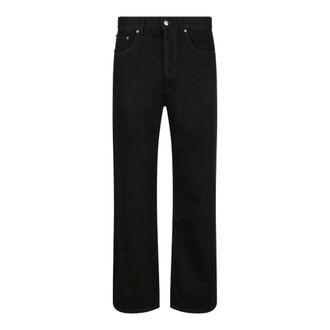 Palm Angels Straight Jeans, male, Black, Size: W34 Black Denim Jeans with Logo Embroidery