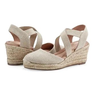 Easy Spirit Meza Sandal Womens Beige Slip On Wedge Heel Espadrille RHS8370