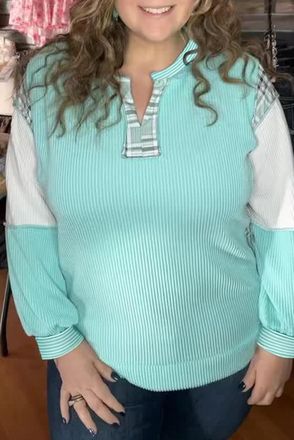 Azura Exchange Aqua Kleurblok Langemouwen Top