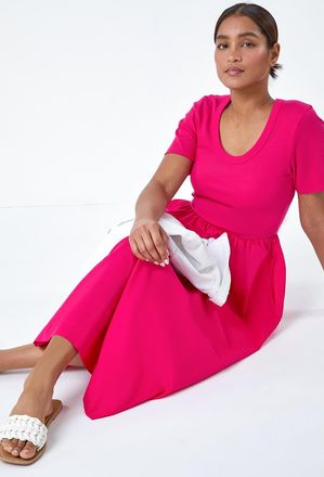 Roman Cotton Stretch Jersey Mix Midi Dress