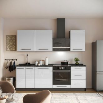 Vicco Mueble De Cocina Fame-line, Blanco Alto Brillo/antracita, 230 Cm Sin Encimera, Vicco