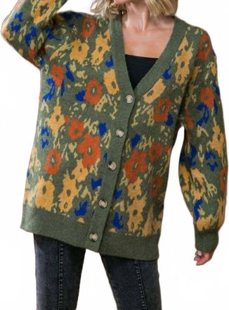 Flying Tomato Sweater Knit Cardigan In Olive