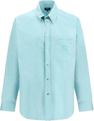 Fendi Oxford Katoenen Overhemd - Heren - Casual Overhemden - Blauw - S - Katoen - Overhemden