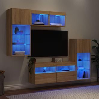vidaXL Vidaxl - Muebles Tv Pared Con Led 5 Pzas Madera Ingenier&iacute;a Roble Sonoma