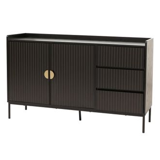 Hhg Nunca Usado] Aparador Hhg 664, C&oacute;moda Mueble Aparador, 3 Cajones 2 Puertas, Madera Melamina 80x130x42cm, Aspecto Madera Negro