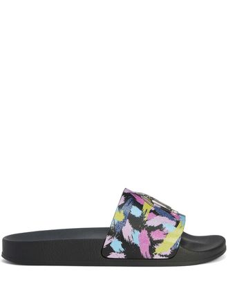 Giuseppe Zanotti Sandali slides Brett con placca logo - Multicolore