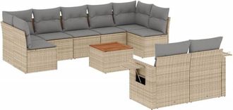 vidaXL Juego De Sof&aacute;s Jard&iacute;n Con Cojines Beige 10 Pzas Rat&aacute;n Sint&eacute;tico Vidaxl