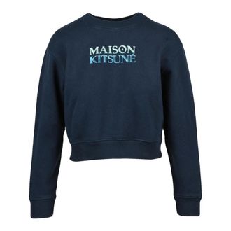 Maison Kitsun&eacute; Korte sweater met ronde hals - Dames - Sweatshirts - Blauw - S - Katoen - Hoodies & sweatvesten