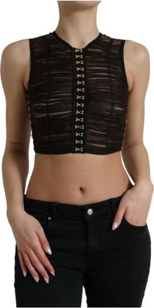 Dolce & Gabbana Versierde Mesh Crop Top - Dames - Tops zonder mouwen - Zwart - S - Katoen - Tops