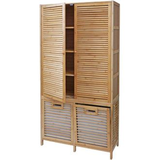 Hhg Hhg - Armario De Ba&ntilde;o De Bamb&uacute; 595, Estanter&iacute;a De Ba&ntilde;o, Armario De Ba&ntilde;o, 2 Cestas Para La Ropa Sucia, 2 Puertas, Mvg 168 X 82 X 34 Cm