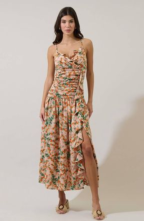 Sugarlips Heida Floral Bristol Ruched Maxi Dress In Multi