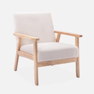 Sweeek Sweeek - Sill&oacute;n Escandinavo De Borreguito Y Madera De Hevea, Isak Borreguito, Borreguito Blanco, 64x69.5x73 Cm