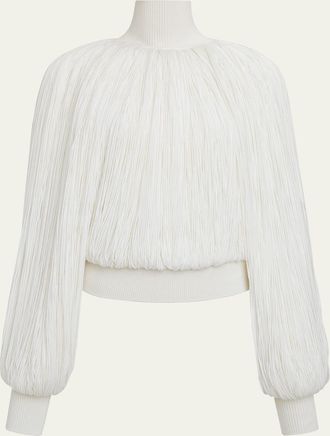 Alaia High Neck Fringe Wool Top