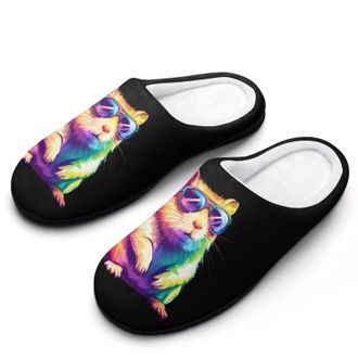 Generic Colorful Hamster Glasses Womens Slippers Warm House Slippers Indoor House Shoes with Anti-Skid Rubber Sole